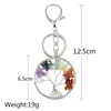 Tree Of Life Pendant Keychains Natural Crystal Stone Keyring Key Chain 7 Chakra Healing Round Handmade Key Ring Car Key Holder Bag2415