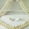 jewelry Miss charm Jew.216 2 Rows Genuine White Pearl 18KGP Clasp Necklace Earrings jewelry set
