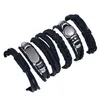 Vintage Punk Armband 6PCS MultiLayer Äkta Läder Svart Briared Charm Mode Smycken Armband Legering Pärlor Wrap Bangles För Kvinnor Män