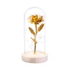Artificial Gold Rose Flower LED Rose Lamp In Glass Dome On Wooden Batteries Powered Base Anniversary Wedding Gift Home Decor1292K