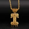 A-Z Anpassad namn Bubble Letters Halsband Mens Fashion Hip Hop Jewelry Iced Out Gold Silver Crown Initial Letter Pendant Necklace325h