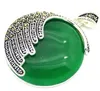 Free Shipping925 Sterling Silver Natural Green Stone Round Marcasite Round Pendant 35MM