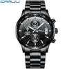 CRRJU marque hommes chronographe luxe étanche montres, mode noir affaires en acier inoxydable horloge pour hommes relogio masculino