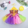 Stage Wear ChicTry Children Girls Sequins Flower Applique Colorful Ballet Tutu Dress Kids Halter Performance Jazz Dance Costumes Set1