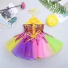 Stage Wear ChicTry Kinderen Meisjes Pailletten Bloem Applique Kleurrijke Ballet Tutu Jurk Kinderen Halter Prestaties Jazz Dans Kostuums Set1