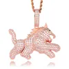Mode Beast Lion Animal Necklace Pendant Hip Hop Smycken Ice Out Cubic Zircon Halsband för presentfest