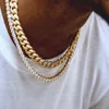 2 шт. / Установлен хип-хоп CZ Bling Full Rhinestones Oced Out Miami Curb Cuban Chain Chain 4mm Теннисная цепь асфальтированные ожерелья для мужчин Ювелирные изделия