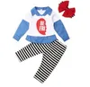 Baby Girl Roupas Gêmeos Irmã Roupas Conjuntos Kids Christmas Santa T-Shirt Calças Ternos de Manga Longa Tops Listrado Calças HeadBand Outfits B6280