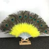 Peacock Feather Fan Desempenho Dança Mulit Cor 21 ossos da cauda Pointed dobráveis ​​Belly Dance mão Fãs Party Decoration 23jsE1