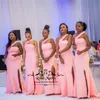 Pink Plus Size Mermaid African Bridesmaids Dresses 2020 One Shoulder High Split Cheap Long Satin Robes de Demoiselle d'Honneur Party Gowns