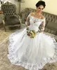 Plus Size Off Shoulder A-Linie Brautkleider mit langen Ärmeln Spitze Applikationen bodenlangen Hochzeitskleid Brautkleider Vestido De Noiva