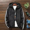 Windbreaker Jacket Män 2019 Höst Fashion Striped Jacket Män / Kvinnor Hooded Casual Jackor Male Jacket Coat Men Tunna Coat Outwear T190910