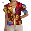 女性のシャツトップスバジンリッチアフリカン服100％コットンプリントパフスリーブシャツアフリカの服Wy3487