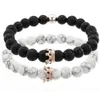 Lava Rock / Vit Turkos Bracelet Crown 7 Chakra Energi Pärlor Armband Älskare Färgrika Metall Rhinestone Strands Smycken Tillbehör