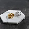 Peri'sBox Anéis de corrente robustos dourados e prateados com ligação ed anéis geométricos para mulheres anéis abertos vintage ajustáveis na moda 214H