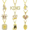 Bling Bling Iced Out Punk Hip Hop Halsband Män Kvinnor Crown Lion Head King Pendant Halsband