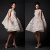 Krikor Jabotian robes de mariée bijou dentelle appliques sans manches plage robes de mariée genou longueur courte robe de mariée trapèze avec plis