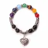Braccialetti in pietra naturale 7 Reiki Chakra Healing Balance Beads Bracciale a cuore per uomo Donna Gioielli elasticizzati per yoga