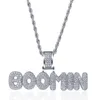 Hip Hop Iced Out Micro Pavé CZ Bling Shine BOOMIN GANG Lettres Colliers Pendentif Pour Hommes Rappeur Bijoux