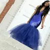 Mavi Payetli Siyah Kızlar Gelinlik Mermaid Seksi Derin V Yaka Katmanlı Etek Tül Elbiseler Akşam Giyim Tasarımcısı Parti Örgün Elbise Uzun