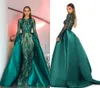 Luxury Long Sleeves Green Prom Dresses 2019 Mermaid Detachable Train Holidays Graduation Wear Evening Party Gowns Custom Made Plus Size