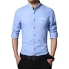 Großhandel - 2016 Neue Mode Casual Männer Hemd Langarm Stehkragen Slim Fit Shirt Männer Koreanische Business Herren Hemden Männer Kleidung 5XL