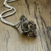 Mexican Large Sugar Skull with Green Eye Pendant Necklace Stainless Steel Punk Biker Male Jewelry with 24 inch