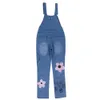 Mode Frauen Blumen Druck Jeans Straps Hals Licht Gewaschen Taschen Overalls Denim Hosen Voller Länge Overall Lose