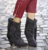 Fringe Leather Glamour Sexy Handmade Cowhide High-Heeled Botas Hollow Out Design Exaltado Luxuoso Grau Bota de Motocicleta