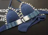 Sexy Handmade Crochet Bikinis Blue Shell Zroszony Wysokiej Jakości Swimsuit Kobiety Push Up Swimwear Dzianiny Beach Nosić kostki kąpielowe