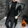 Fashion Long Fur Coat Leather Jackets Mens Leather Trench Coats With Big Fur Collar Collar Detachable Gabardina Hombre