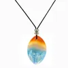 Natural creative gem jewelry handmade multicolor diamond agate leather rope pendant necklace wholesale