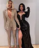 Evening dress Yousef aljasmi Women Kim kardashian 2 Pieaces suit Leather clothing Fur suit Coordinates High neck Long sleeve