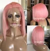 Perruques de célébrités Bob Cut Lace Front Wig Light Pink Color 10A Malaysian Virgin Human Hair Full Lace Wigs pour femme Livraison express gratuite