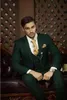 Dark Hunter Green Men Suit dla ślubu Smokingu Suknia Wieczorowa Blazer Groom Tuxedos Notched Lapel Slim Fit Prom Business Suit Kurtka + Spodnie + Kamizelka