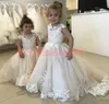 Wunderschönes 2019 weißes Spitzen-Festzug-Kleid für Mädchen, günstiges Mädchen-Geburtstagskleid für Kinder, formelle Partykleidung, Blumenmädchen-Kleider, Erstkommunion-Kleid