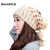 Mode-BomHCS hiver femmes épais chaud câble 100% fait à la main Knie chapeau avec pompon doux
