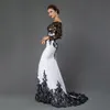 Long Sleeve Mermaid Evening Dresses Appliques Black Lace Sweep Train Formal Party Dress for Women Prom Gowns