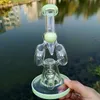 8 Inch Mini Double Recycler Glass Bongs Slitted Donut Perc Oli Dab Rigs Green Purple Heady Glass Water Pipes With 14mm Female Joint Bowl