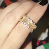 18K 옐로우 골드 여성 웨딩 CZ 다이아몬드 반지 원래 상자 판도라 925 스털링 실버 벌집 반지 세트