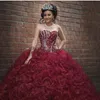 Masquerade Burgundy Ball Gown Quinceanera Klänningar 2019 Vintage Beaded Cinderella Beaded Arabic Vestidos de 15 Anos Sweet 16 Prom Party Gowns
