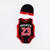 Baby babyjongen designer kleding romper jongen meisje basketbal print korte mouw romper met hoed baby klimmen 100% katoen romper