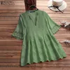 2020 Summer Blusa de manga corta Zanzea Elegante Solid V Cuello en V Camisas Mujeres Encaje Crochet Hueco Out Blusas Túnica Tops Chemise