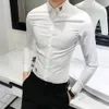 Spring Autumn Men's Casual Slim Shirt, Högkvalitativa herrtrender Solid Longeple Shirt, klassisk broderad mager skjorta män