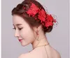 ブライダルティアラレッド韓国風ハンドメイドフラワーヘッドヘアアクセサリー韓国の結婚式のヘアアクセサリーバタフライヘアクリップ