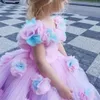 2021 schattige baljurk bloem meisje jurken ruches gecombineerd kleurrijke handgemaakte bloemen baby pageant toga's aanpassen eerste communie party bruiloft slijtage
