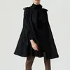 Botão de casacos de capa de lã gótica Botão solto ocasional outerwear alta rua elegante outono inverno casaco quente feminino preto