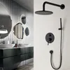 Brass Black Bathroom Shower Set 8/10/12 Inch Rianfall Shower Head Shower Faucet Wall Mounted Arm Diverter Mixer Handheld Set