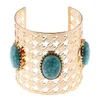 Оптово-роскошный дизайн геометрический красивый бирюзовый камень пустотелый регулируемые манжеты открытым браслет для женщин