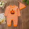 Nieuw Ontwerp Pasgeboren Romper Lange Mouw Pompoen Gedrukt Jumpsuit Met Hoed Boutique Peuter Halloween Klimmen Kleding Gratis Verzending